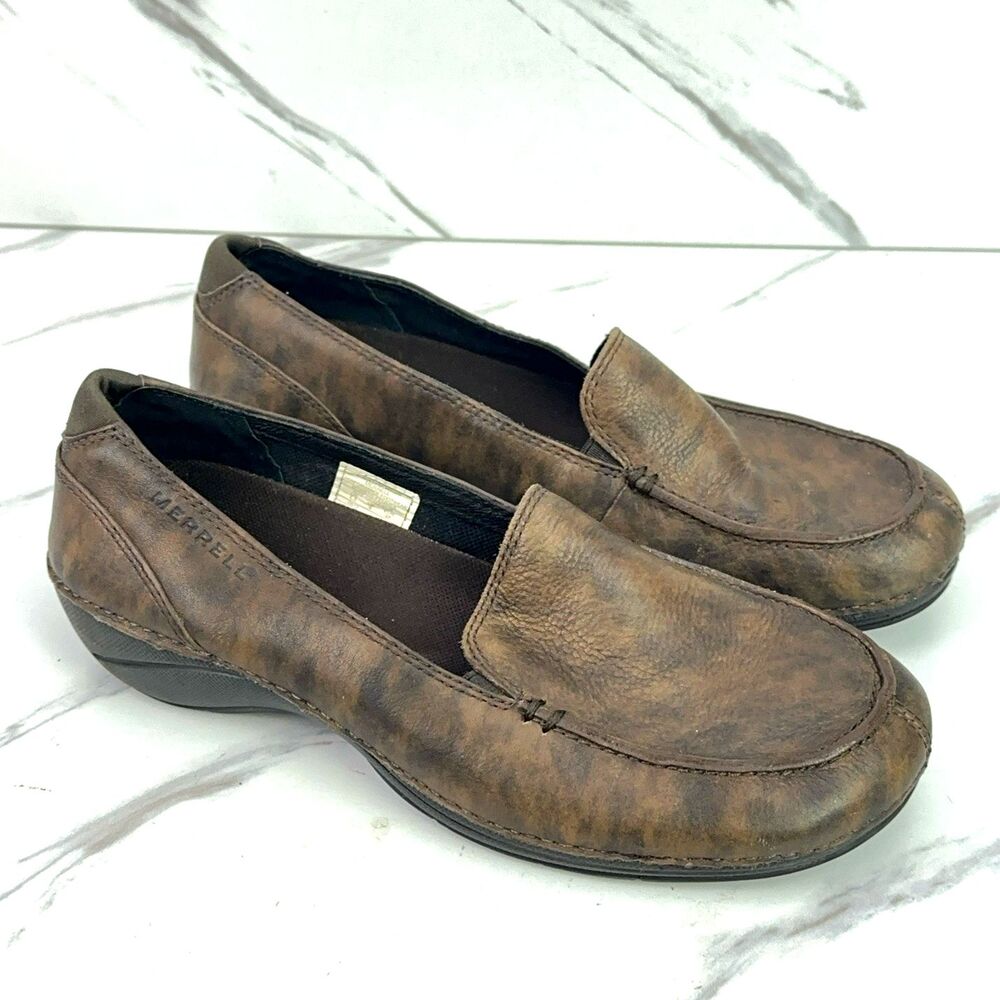 Merrell Parma Ortholite Womens Size 6.5 Dark Brown Leather Slip On Loafer Shoes